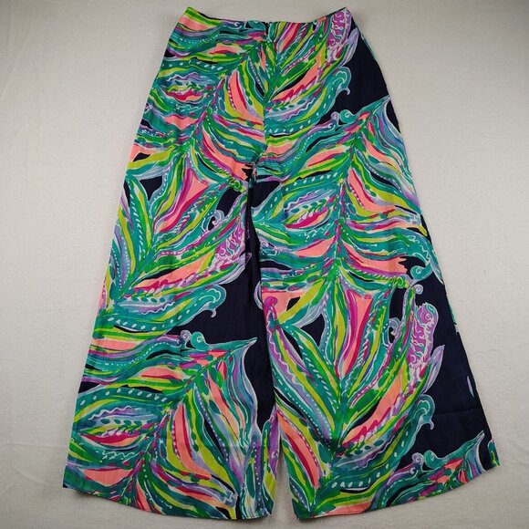 Lilly Pulitzer Gaucho Pants Don't Leave Me Hanging Wide Leg Cropped Sz 0 - Picture 3 of 10